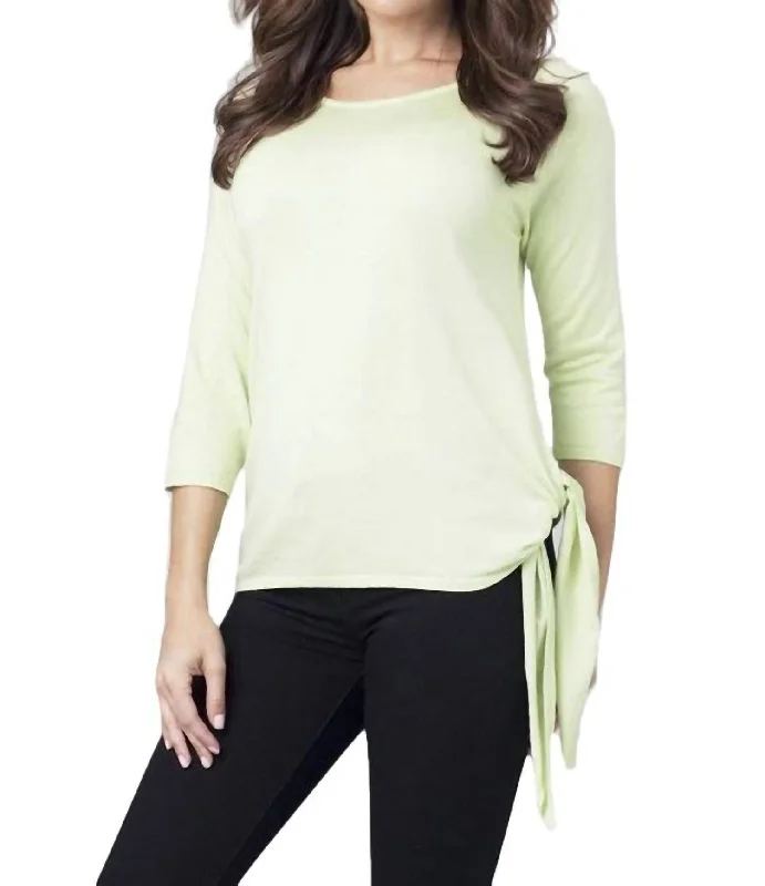 Side-Tie Sweater In Lime Sequined Glittery Shiny