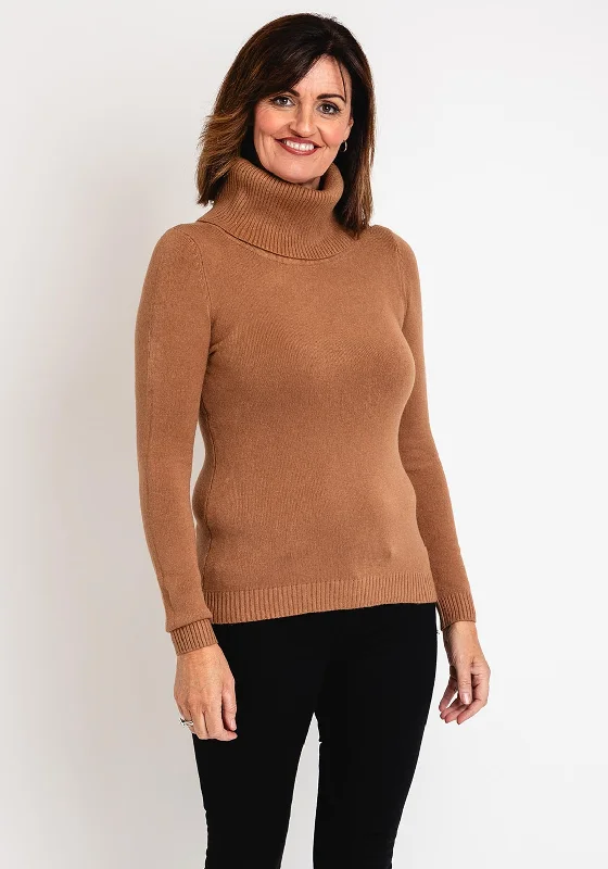 Serafina Collection Light Weight Roll Neck Sweater, Camel Elasticated Padded Insulated