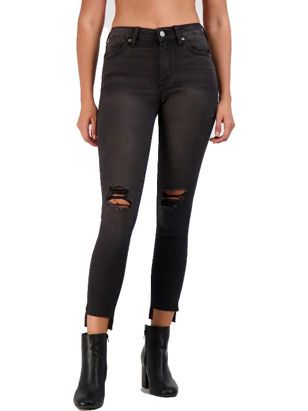 Womens High Rise Distressed Skinny Jeans Classic Button Fly Jeans