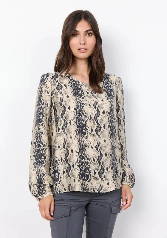 Soyaconcept Aida Snake Print Blouse, Cream Satin Bow Blouse