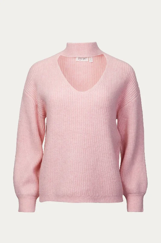 Cutout Ribbed-Knit Turtleneck Sweater In Blush Oversized Loose Flowy