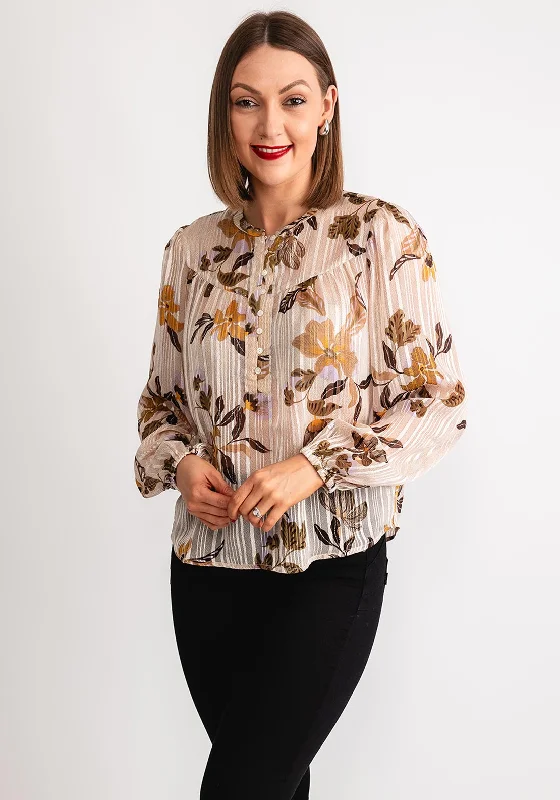 B.Young Haima Sheer Floral Blouse, Nude Multi Elegant Silk Blouse