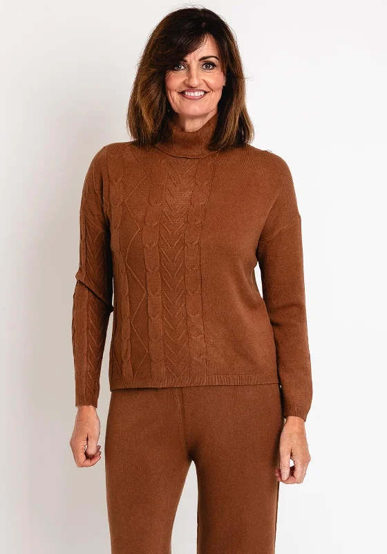 Serafina Collection Cable Knit Jumper, Coffee Seamless Knitted Crochet