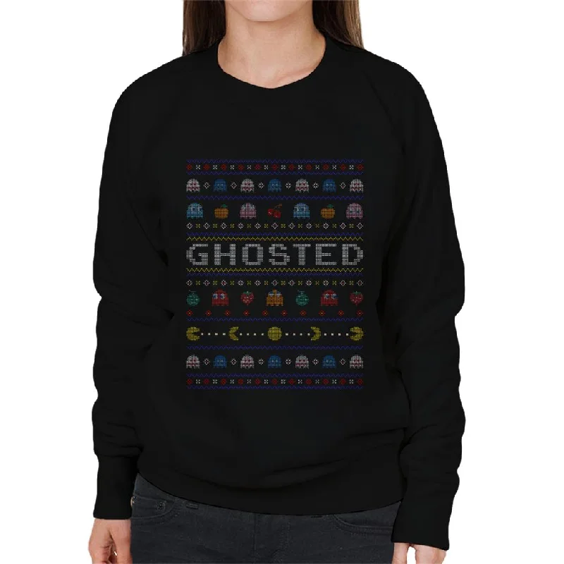 Pac-Man Halloween Ghosted Women's Sweatshirt Hoodie with Set-In Sleeves Structured Classic