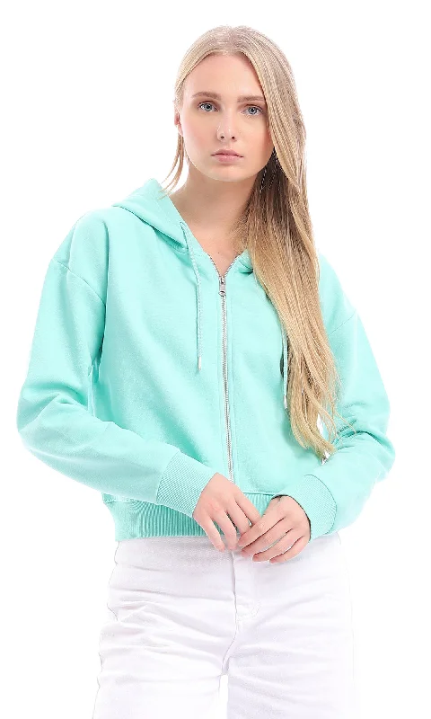 96010 Basic Plain Zipper Hooded Sweatshirt - Aquamarine Hoodie with Lace Feminine Delicate