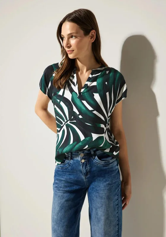 Street One Print Blouse Shirt, Lagoon Green Flowy Bohemian Blouse