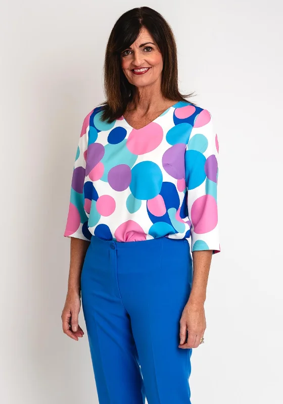 Via Veneto V-Neck Spotted Blouse, Cornflower Elegant Peplum Blouse