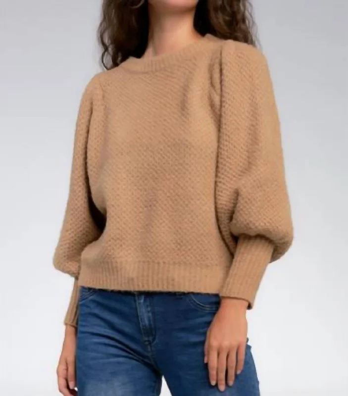 Puff Sleeve Sweater In Latte Tailored Straight A-Line