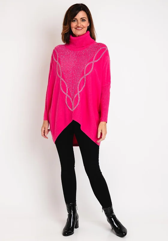 Serafina Collection Rhinestone Embellished Knit Sweater, Pink Bright Pastel Dark