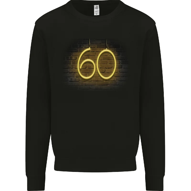 60th Birthday Neon Lights 60 Year Old Mens Sweatshirt Jumper Hoodie Crop Top Short Trendy