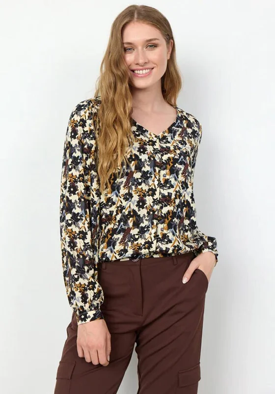 Soyaconcept Talena Elasticated Hemline Floral Blouse, Sand Airy Cotton Blouse