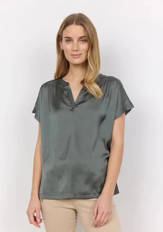 Soyaconcept Thilde V-Neck Blouse, Dusty Green Lightweight Tunic Blouse