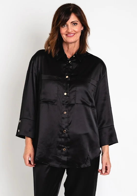 Malissa J One Size Sleek Satin Blouse, Black Gathered Detail Blouse