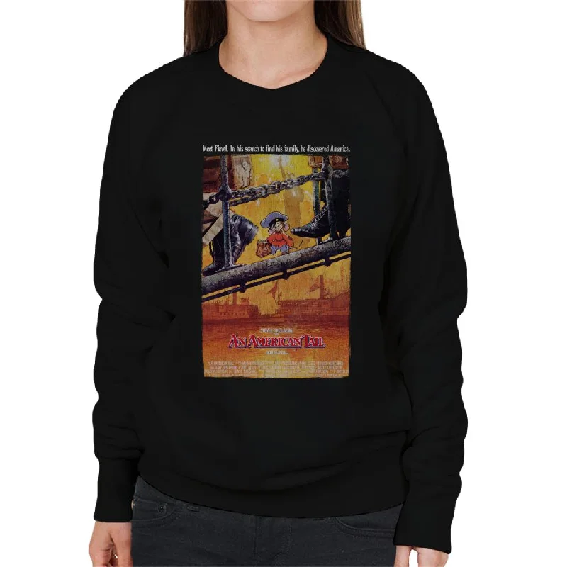 An American Tail Theatrical Poster Women's Sweatshirt Hoodie with Frayed Bohemian Relaxed