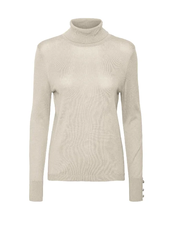 Vero Moda Milda Roll Neck Button Sleeve Sweater, Birch Sequined Glittery Shiny