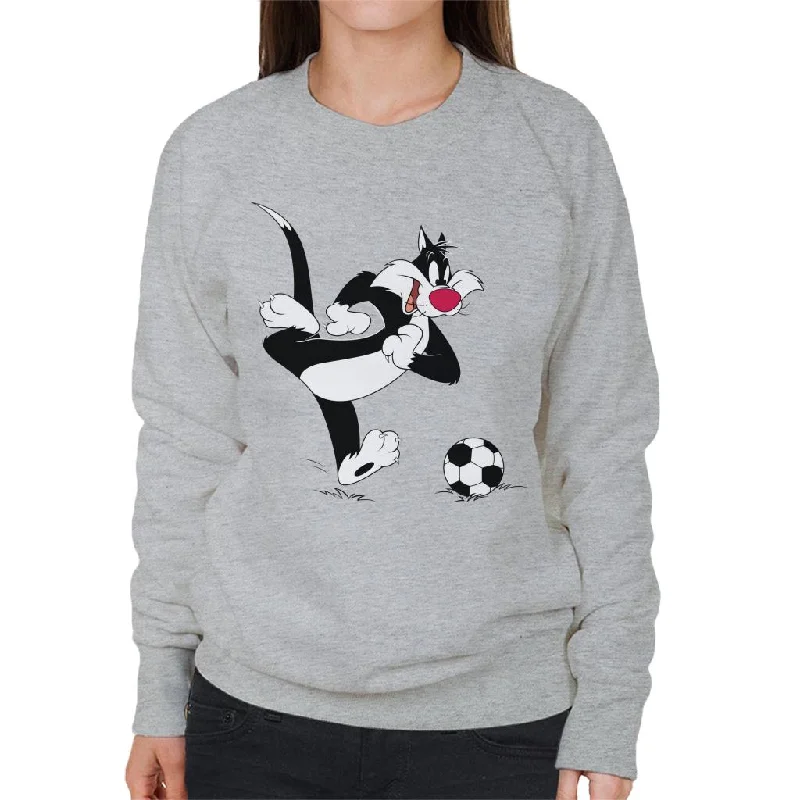 Looney Tunes Football Sylvester Dribble Women's Sweatshirt Hoodie with Stripes Bold Sporty