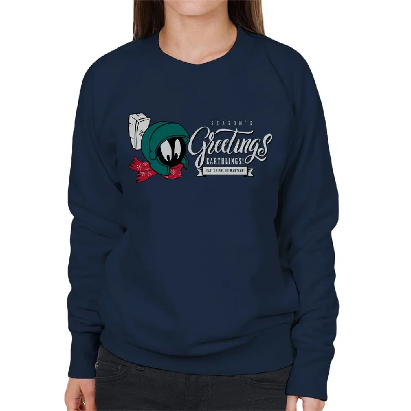 Looney Tunes Christmas Marvin Season's Greetings Earthlings Women's Sweatshirt Hoodie with Hem Contrast Bold Stylish