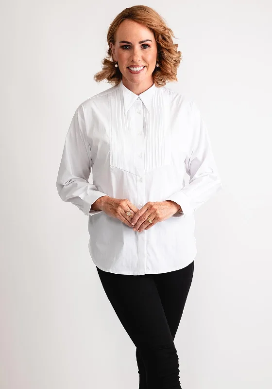 Eya Kayan Pleat Panel Blouse, White Soft Knit Blouse