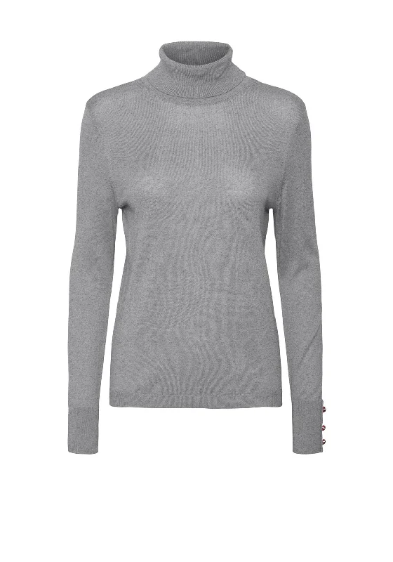 Vero Moda Milda Roll Neck Button Sleeve Sweater, Grey Neon Metallic Matte