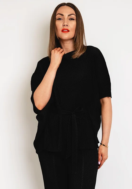 Thanny Crepe One Size Blouse, Black High Neck Blouse