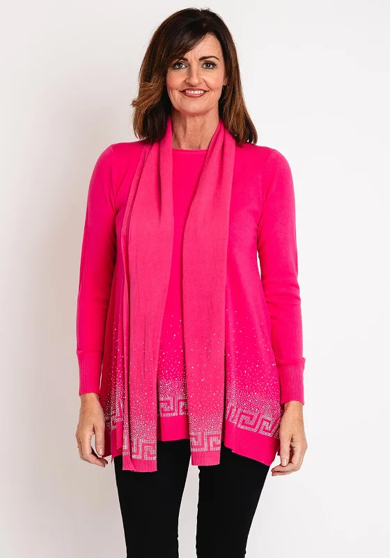 Serafina Collection Embellished Knit Sweater & Scarf Set, Pink Satin Blend Silk Blend Wool Blend