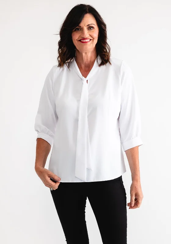 Via Veneto Tie Neck Blouse, White Delicate Bow Blouse