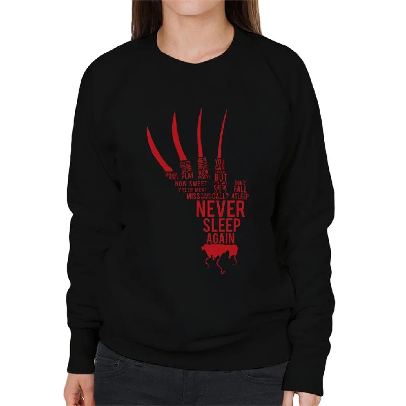 A Nightmare On Elm Street Freddy Krueger Never Sleep Again Women's Sweatshirt Hoodie with Hem Detail Decorative Unique