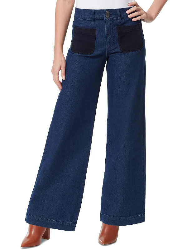 Womens Dark Wash High Rise Wide Leg Jeans Trendy Skinny Fit Jeans