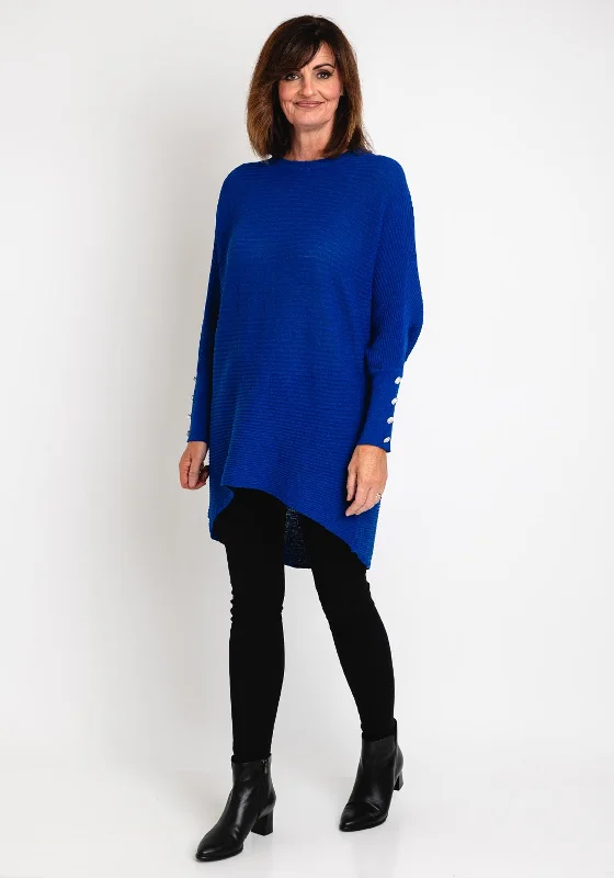 Serafina Collection One Size Embellished Cuff Longline Sweater, Royal Blue Spandex Rayon Corduroy