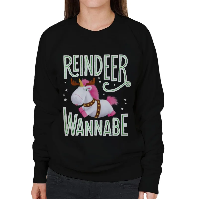 Minions Christmas Reindeer Wannabe Women's Sweatshirt Hoodie with Half-Zip Sporty Casual