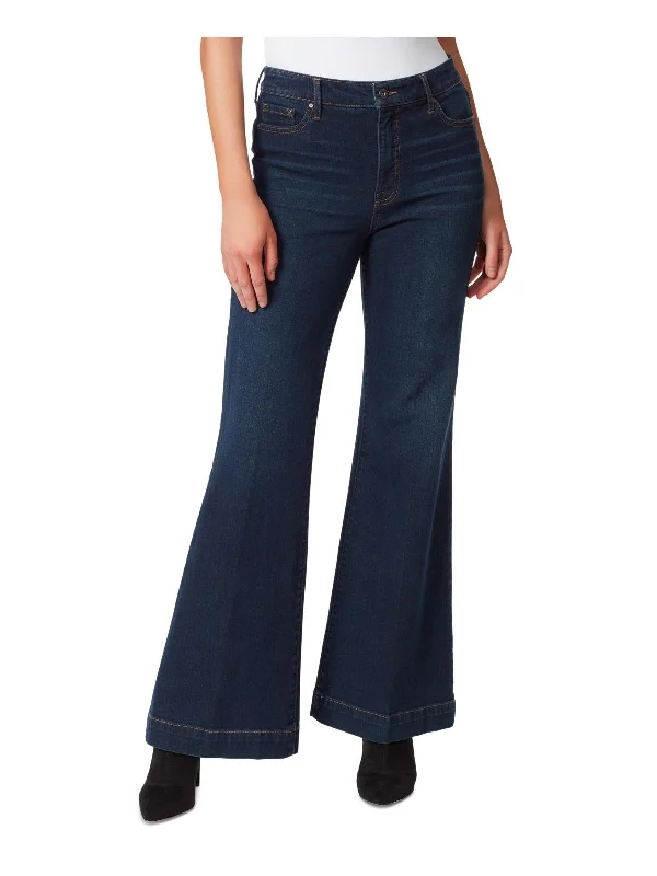 True Love Womens Solid Denim Wide Leg Jeans Comfortable Low-Rise Jeans