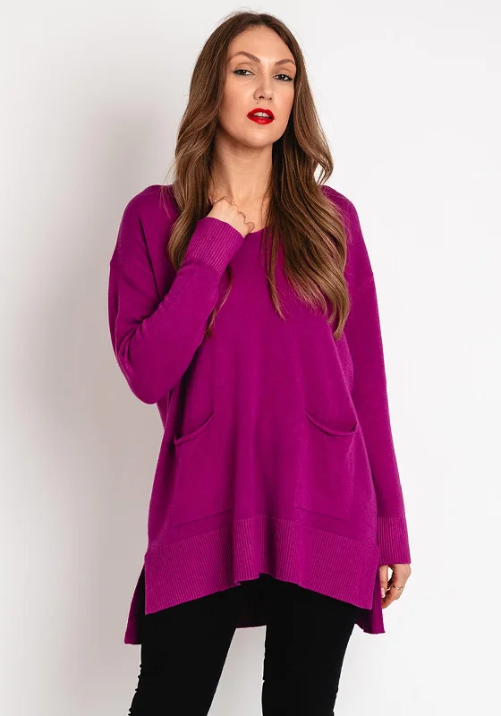 D.E.C.K By Decollage One Size Pocket Detail Knit Sweater, Magenta Thin Thick Dense