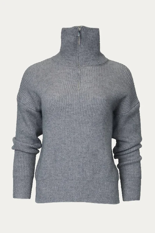 Ciut Half-Zip Ribbed Sweater In Grey Mesh Sweater Canvas Denim