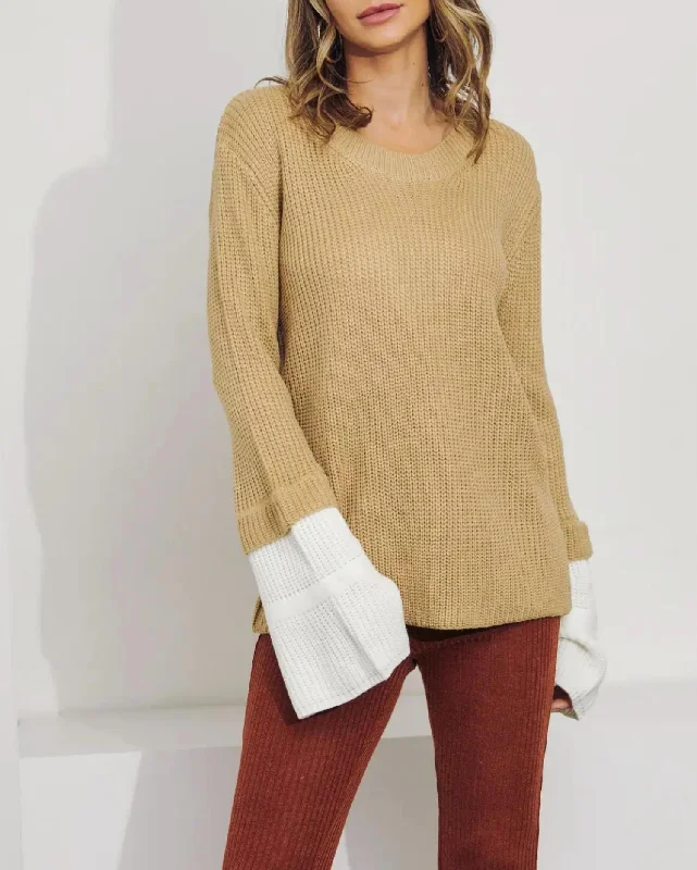 Layered Sleeve Knit Sweater In Beige Casual Formal Business