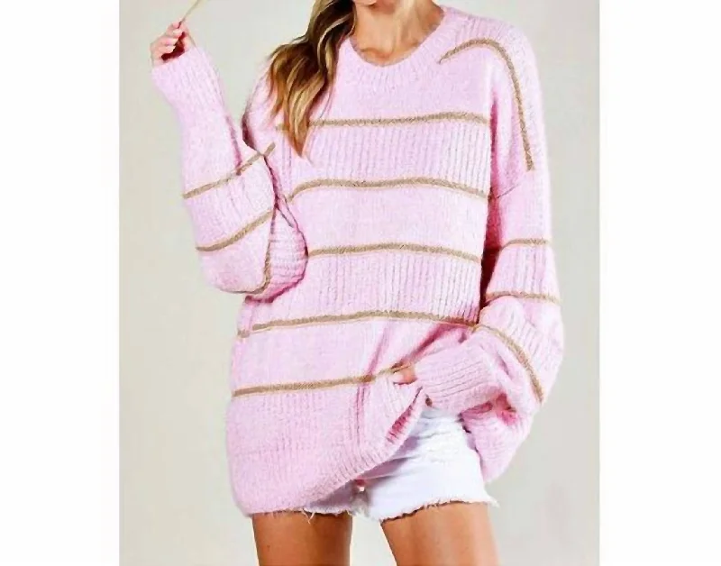 Metallic Stripes Sweater In Light Pink Machine Wash Dry Clean Hand Wash