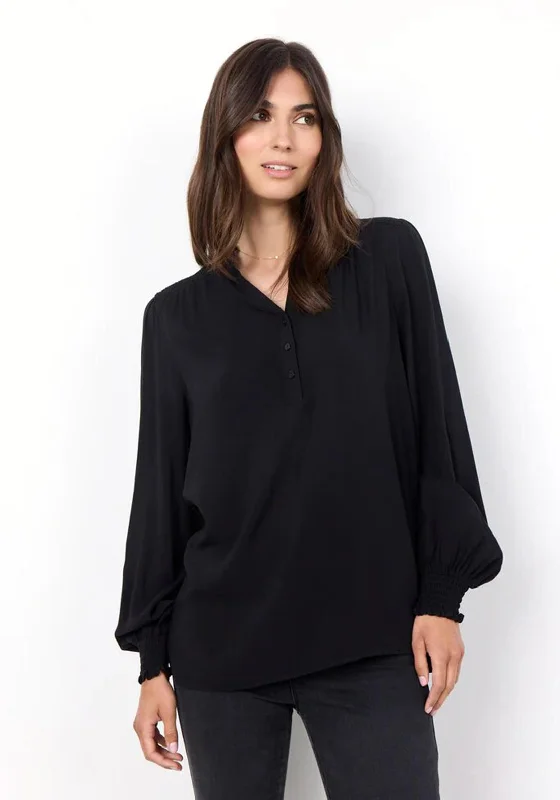 Soyaconcept Radia Frill Collar Blouse, Black Off-Shoulder Wrap Blouse