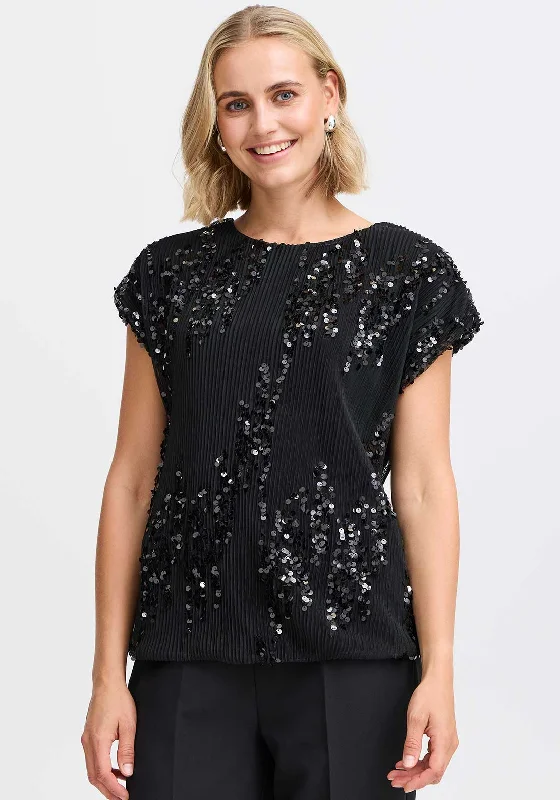 Fransa Heather Sequin Embellished Blouse, Black Boho Chic Blouse