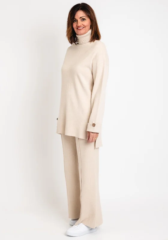 Serafina Collection Knit Sweater & Wide Leg Trouser Set, Cream Ribbed Striped Patterned