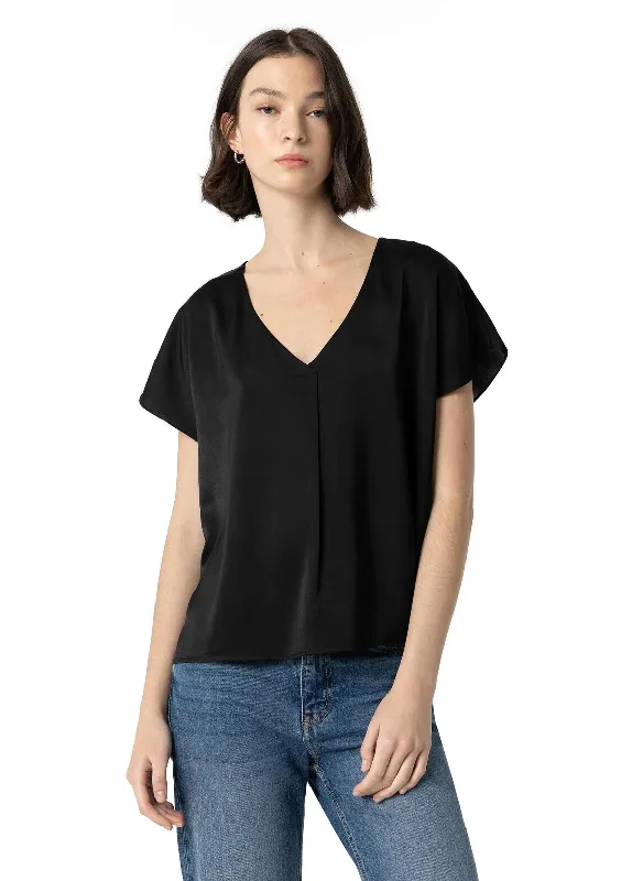 Tiffosi Max Satin Blouse, Black Feminine Puff Blouse