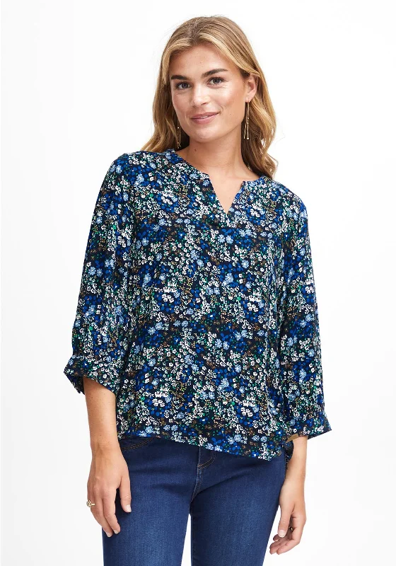 Fransa Floral Printed Blouse, Navy Smart Business Blouse