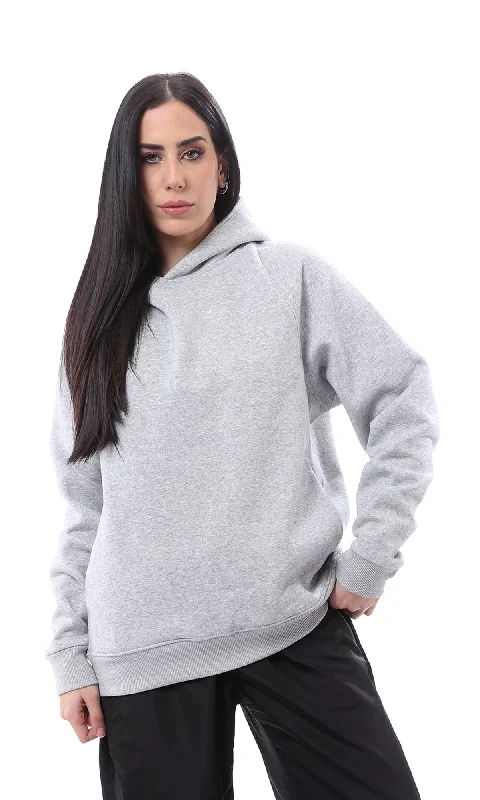 O167537 Heather Grey Coziness Hoodie With Side Pockets Hoodie with Ribbed Hem Stretchable Secure