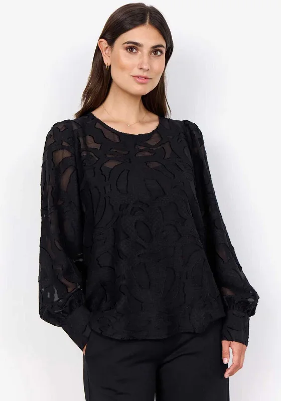 Soyaconcept IBI Semi Sheer Blouse, Black Vintage Lace Blouse