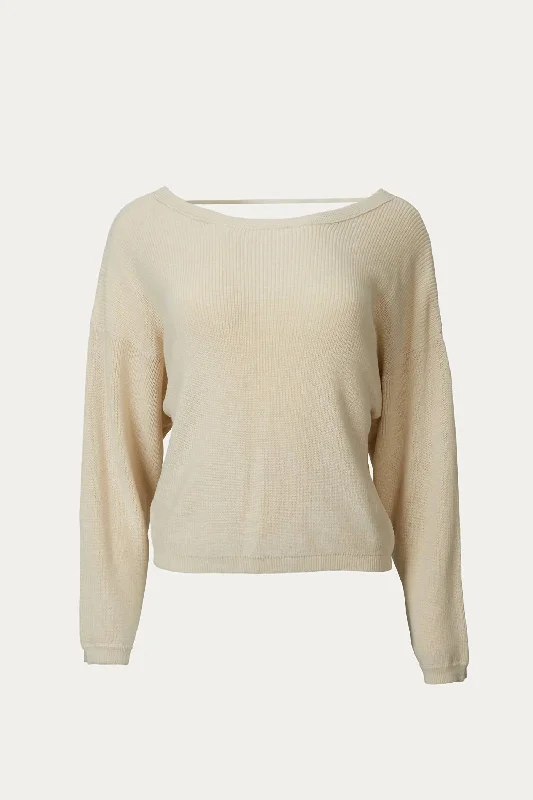 Twist-Back Cotton-Blend Sweater In Natural Wool Fabric Cashmere Fabric Tweed Fabric