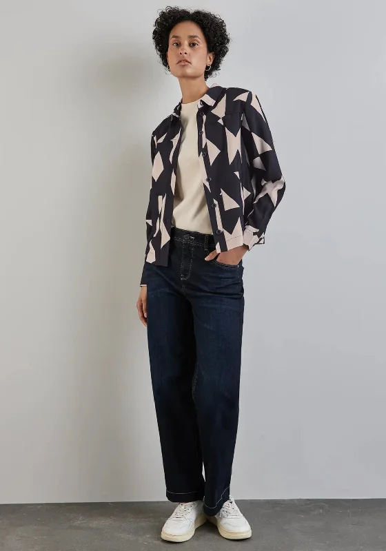 Street One Abstract Pattern Pocket Blouse, Blue Smart Casual Blouse