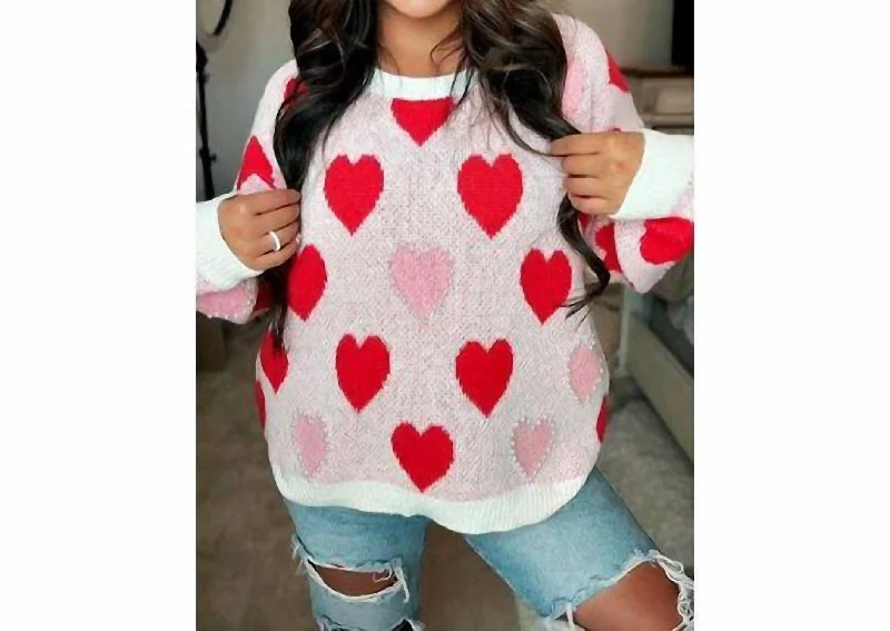 Pearl Heart Sweater In Light Pink Zippered Buttoned Snapped