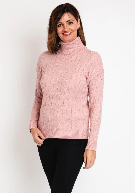 Serafina Collection Cable Knit Sweater, Rose Pink Soft Cozy Warm