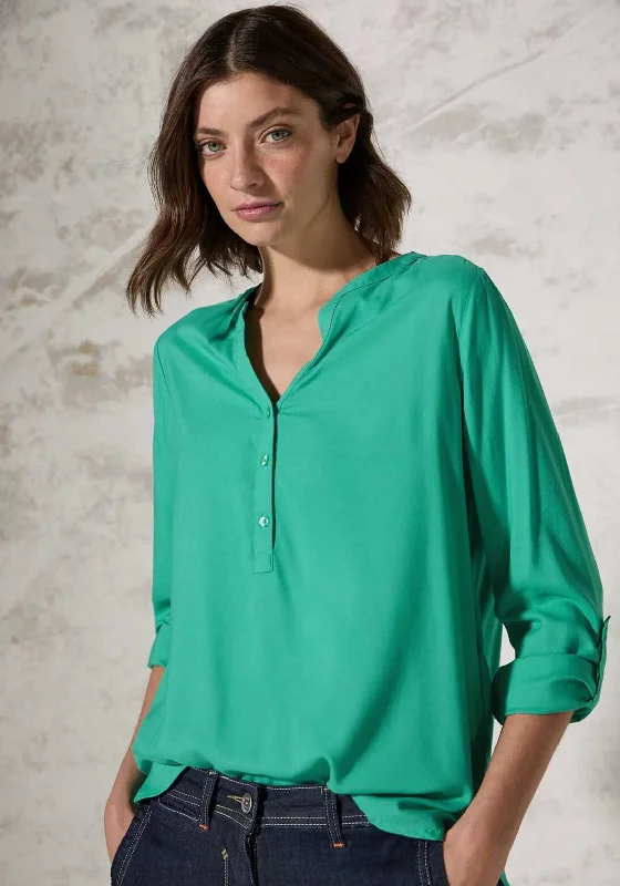 Cecil Button up V Neck Blouse, Green Casual Relaxed Blouse