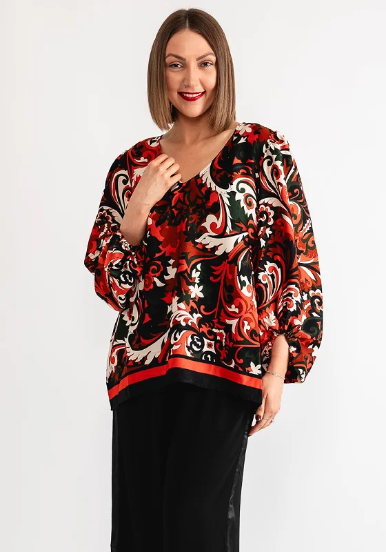 Malissa J Floral Print Blouse, Red Multi Textured Cotton Blouse