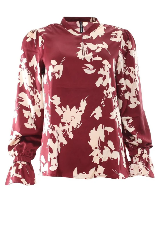 Rant and Rave Reva Floral Blouse, Wine Elegant Office Blouse