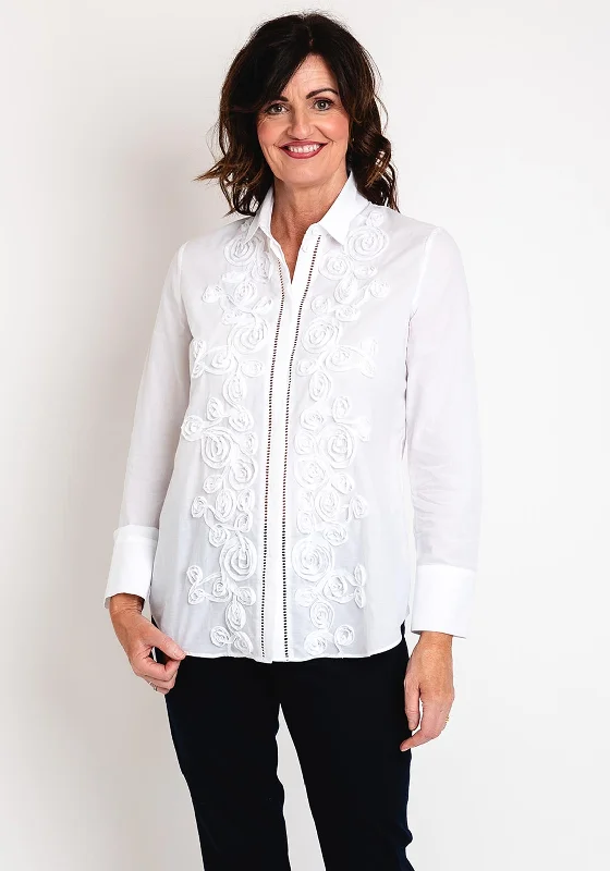 Just White Embroidered Flower Blouse, White Airy Cotton Blouse